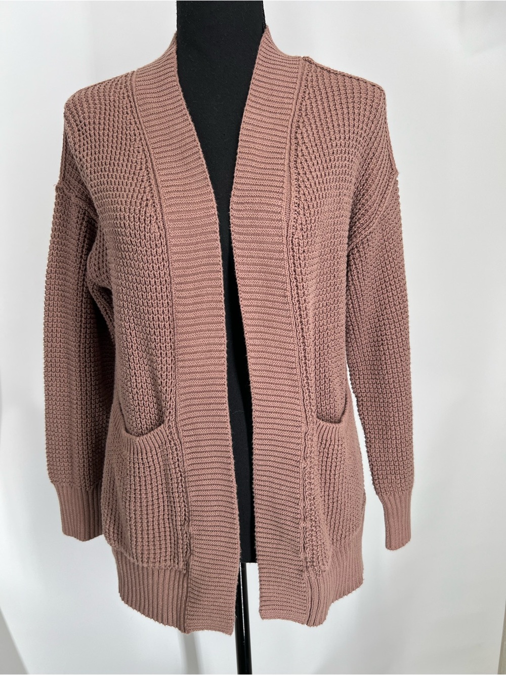 Open-Front Chunky Knit Cardigan Sweater - Dusty Rose